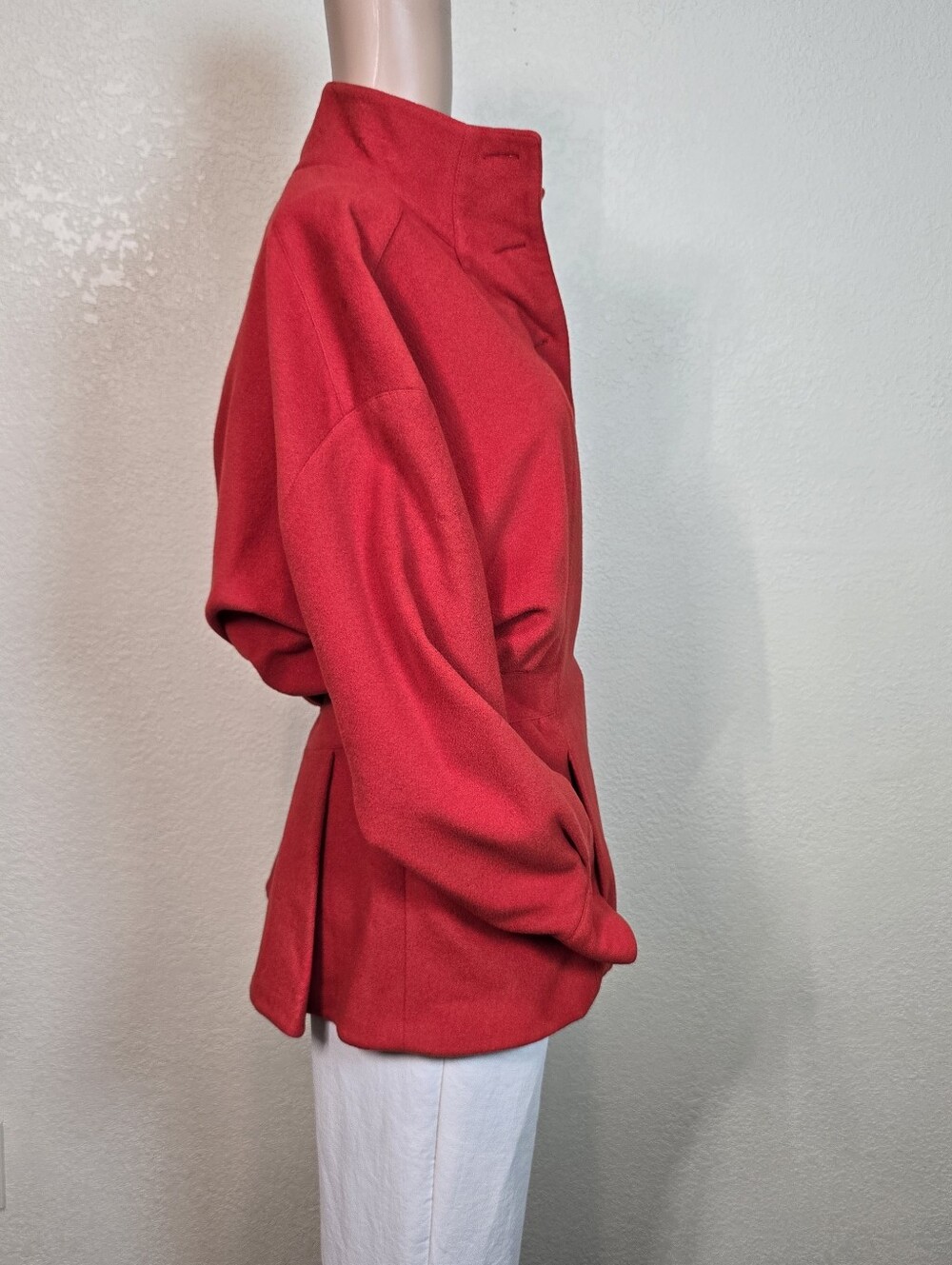 Vintage 80s Karl Lagerfeld France Red 100% Wool Coat Jacket Women's 38 ( Small) - Picture 3 of 16
